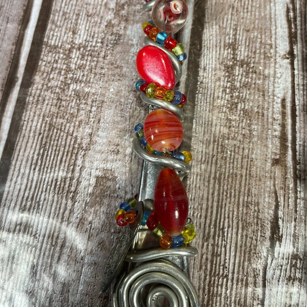 HANDCRAFTED Beaded Artisian Dream Jeweled Serving Spoon & Fork With Glass Stones